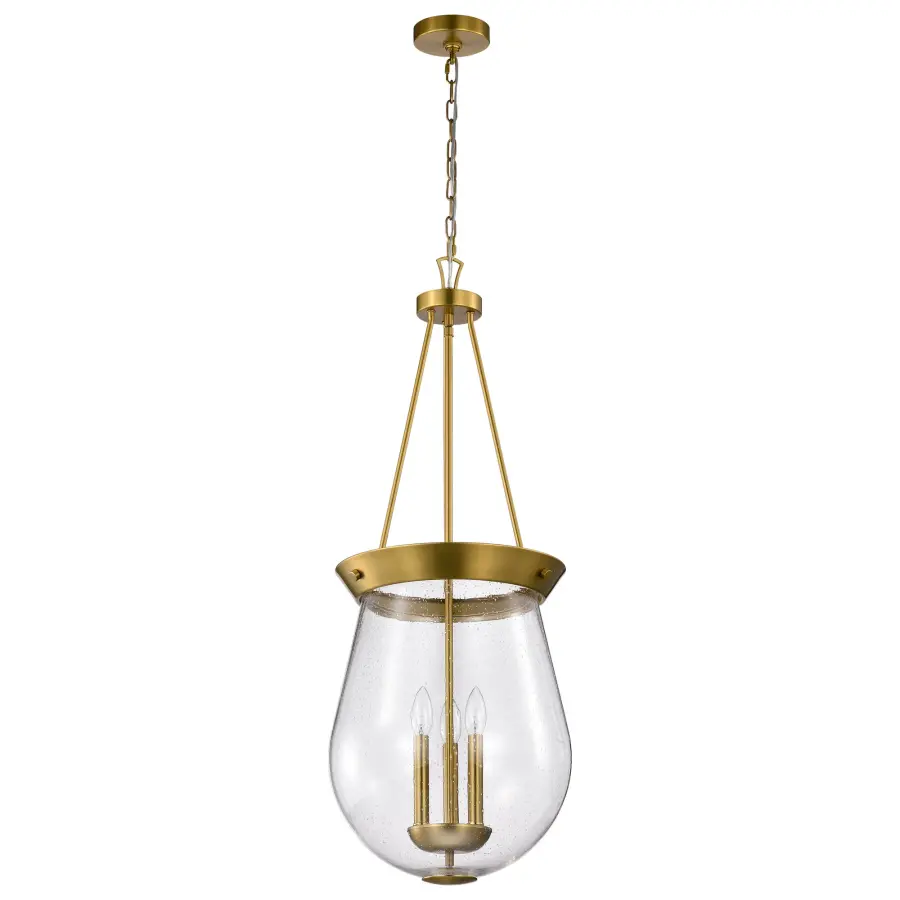 Boliver 3-Light Pendant in Vintage Brass with Clear Seeded Glass - Image 3