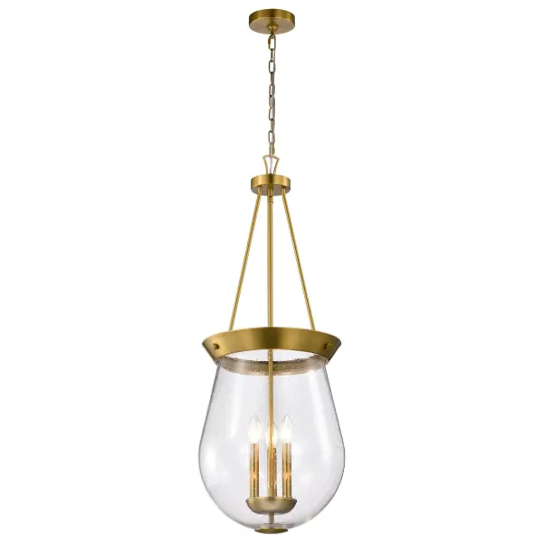 Boliver 3-Light Pendant in Vintage Brass with Clear Seeded Glass - Image 4