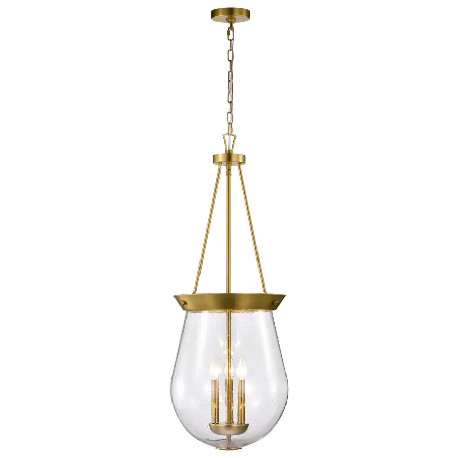 Boliver 3-Light Pendant in Vintage Brass with Clear Seeded Glass - Image 6