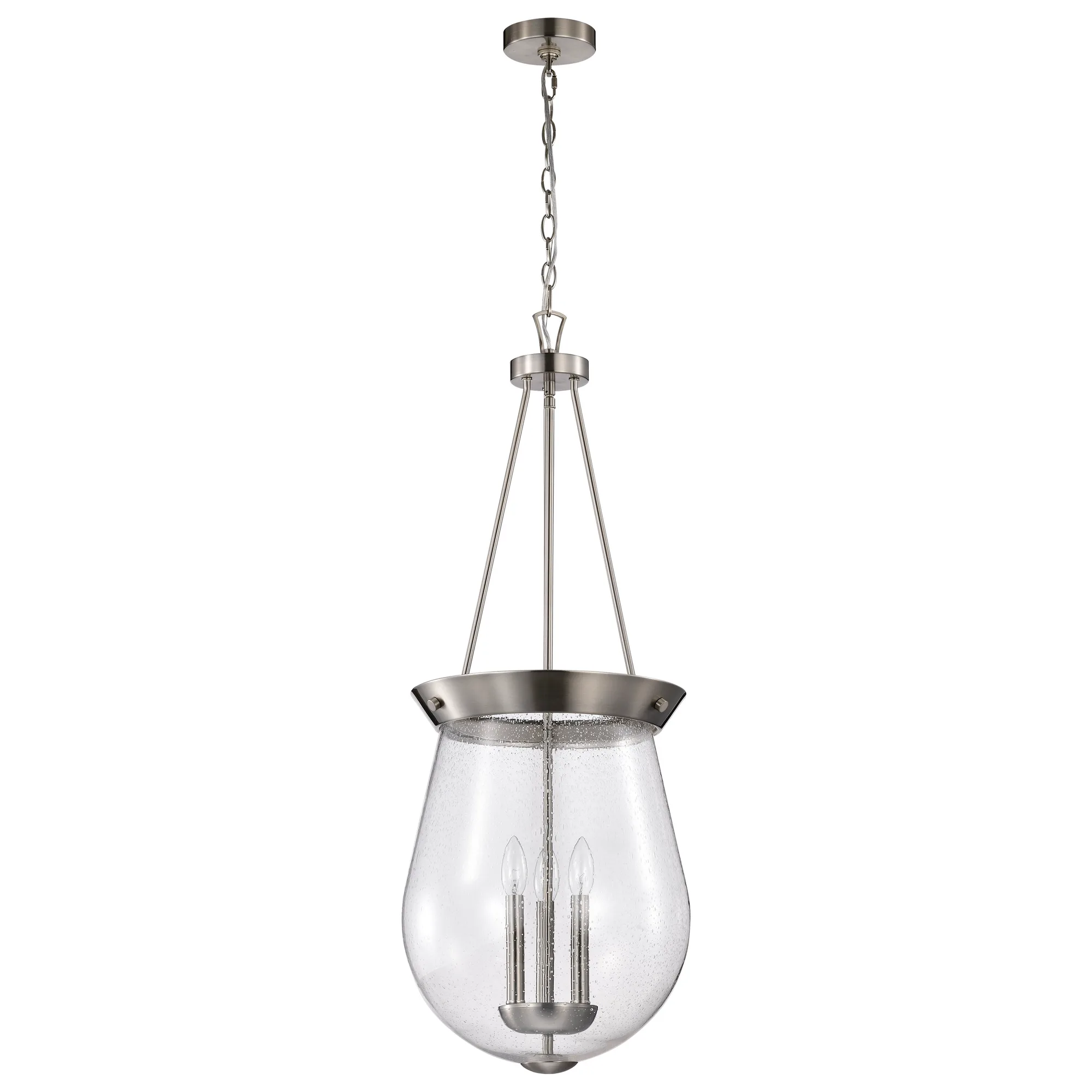 Boliver 3-Light Pendant in Brushed Nickel with Clear Seeded Glass