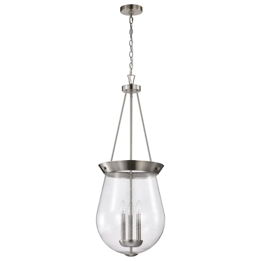 Boliver 3-Light Pendant in Brushed Nickel with Clear Seeded Glass - Image 1