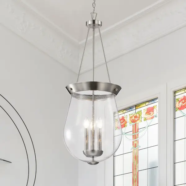 Boliver 3-Light Pendant in Brushed Nickel with Clear Seeded Glass - Image 16