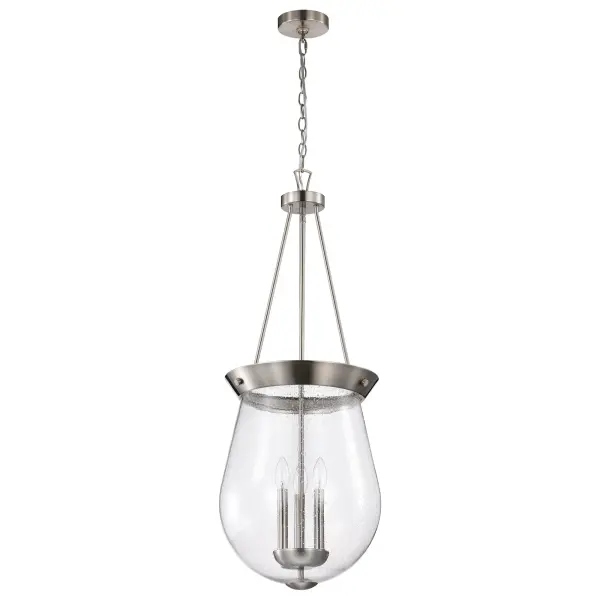 Boliver 3-Light Pendant in Brushed Nickel with Clear Seeded Glass - Image 3