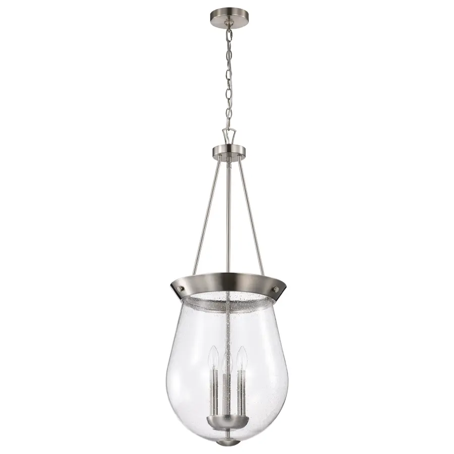 Boliver 3-Light Pendant in Brushed Nickel with Clear Seeded Glass - Image 3