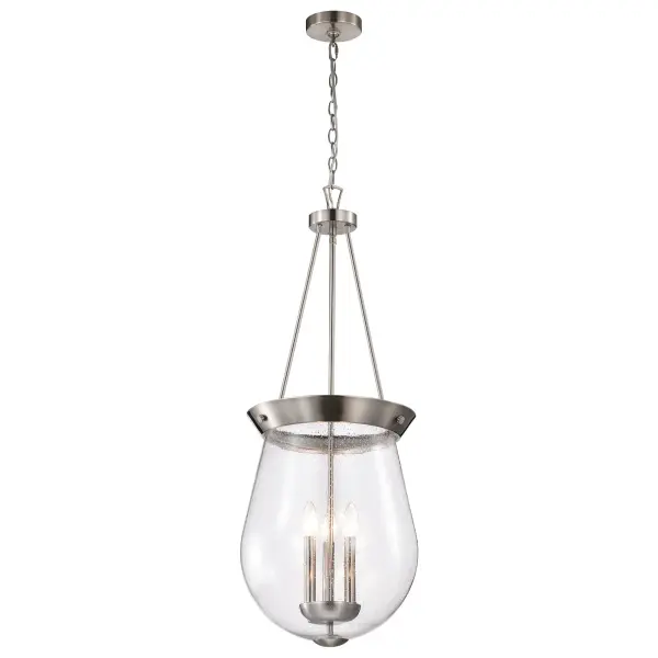 Boliver 3-Light Pendant in Brushed Nickel with Clear Seeded Glass - Image 4
