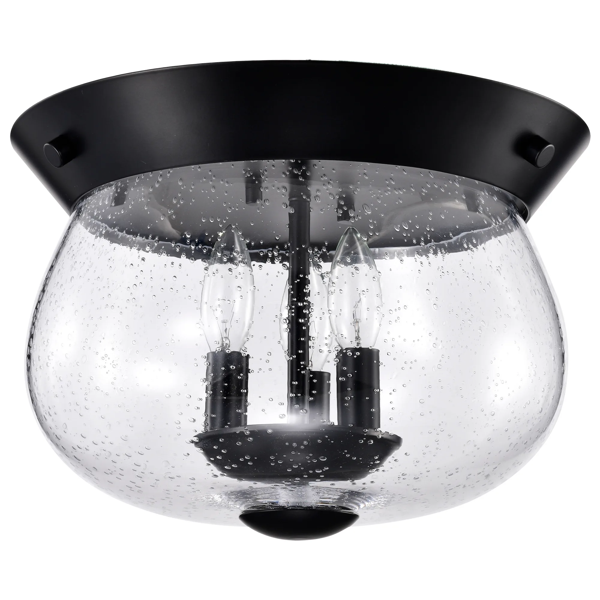 Boliver 3-Light Flush Mount in Matte Black with Clear Seeded Glass