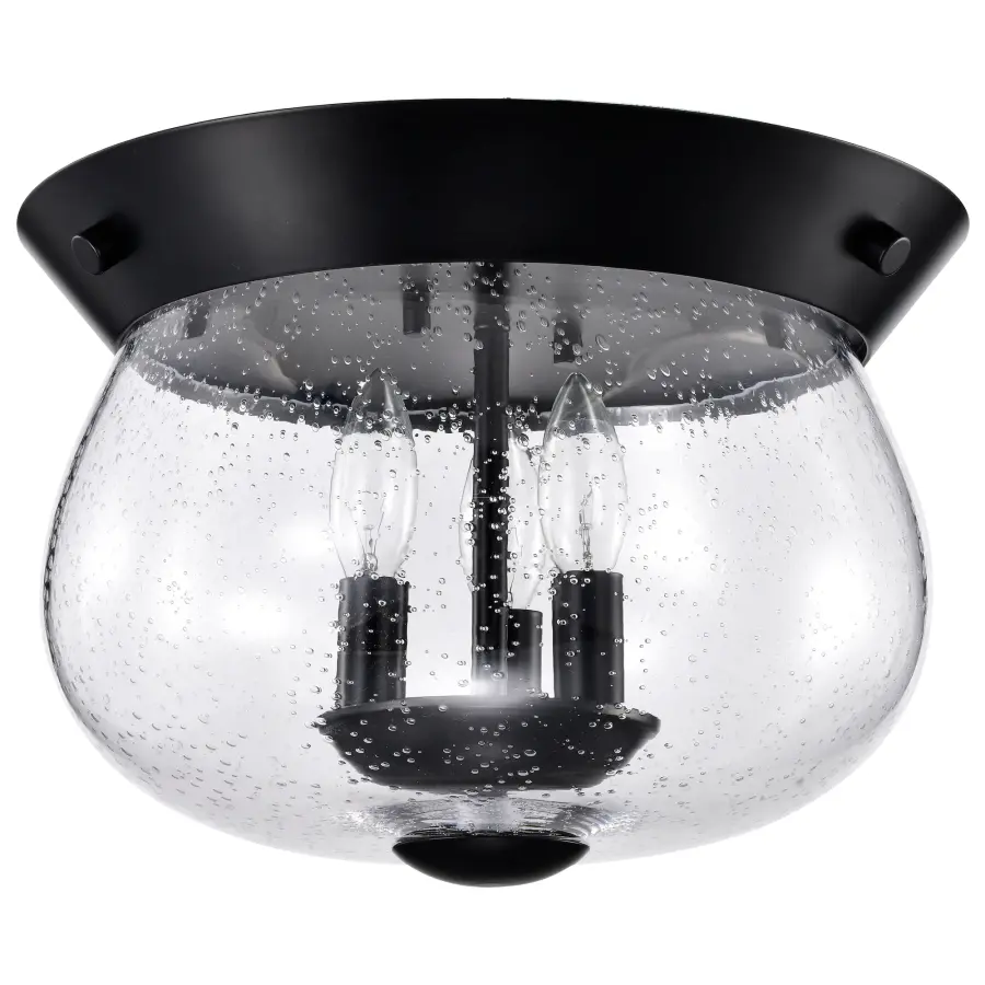 Boliver 3-Light Flush Mount in Matte Black with Clear Seeded Glass - Image 1