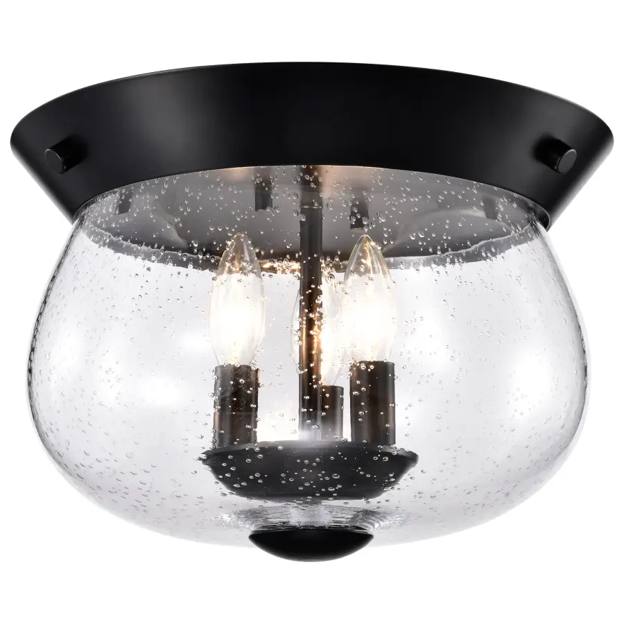 Boliver 3-Light Flush Mount in Matte Black with Clear Seeded Glass - Image 2