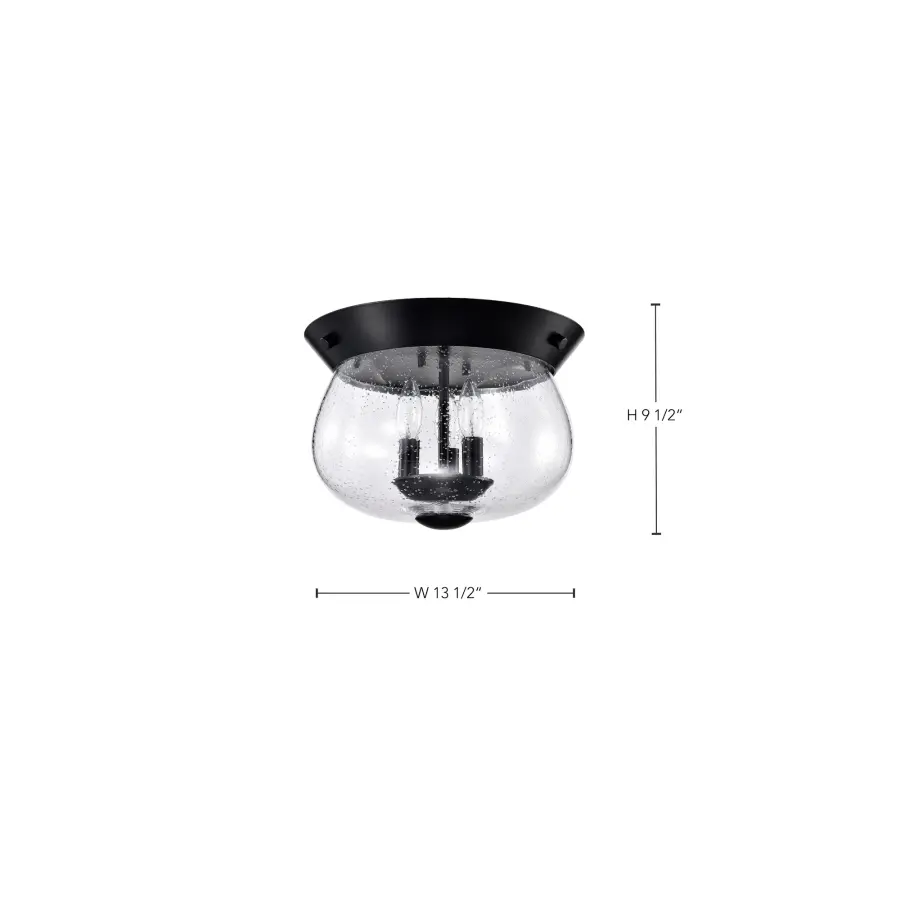 Boliver 3-Light Flush Mount in Matte Black with Clear Seeded Glass - Image 15