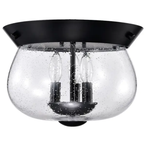 Boliver 3-Light Flush Mount in Matte Black with Clear Seeded Glass - Image 3