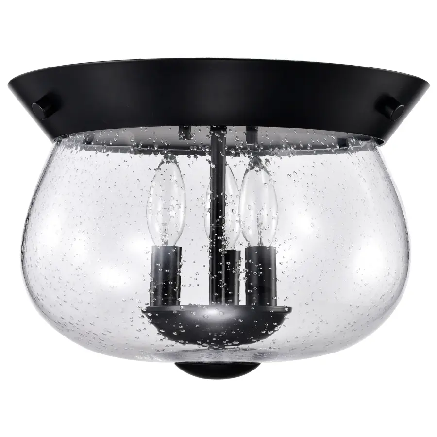 Boliver 3-Light Flush Mount in Matte Black with Clear Seeded Glass - Image 3
