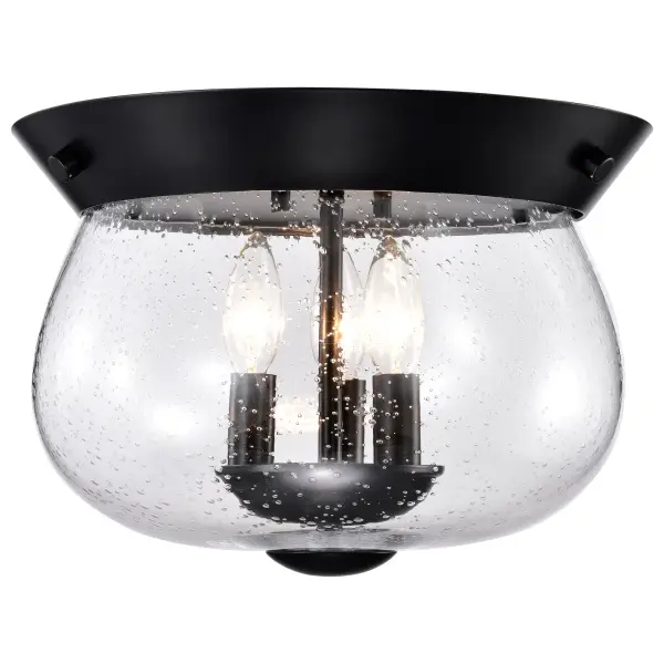 Boliver 3-Light Flush Mount in Matte Black with Clear Seeded Glass - Image 4