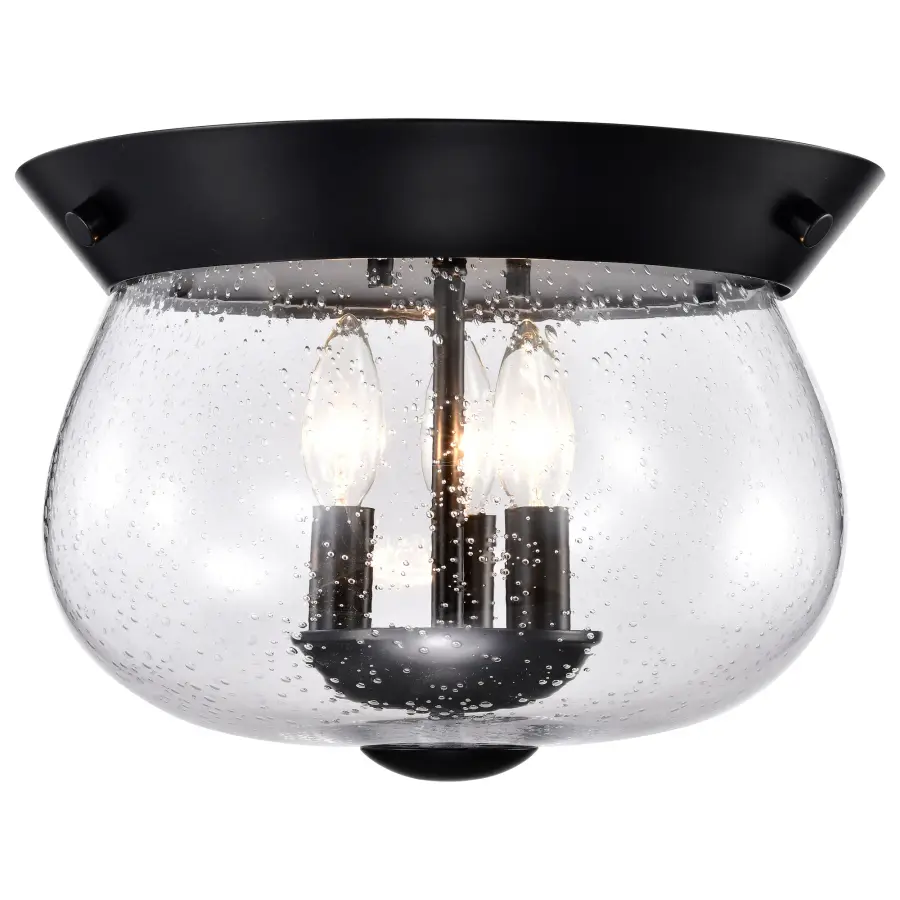 Boliver 3-Light Flush Mount in Matte Black with Clear Seeded Glass - Image 4