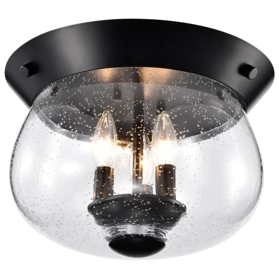 Boliver 3-Light Flush Mount in Matte Black with Clear Seeded Glass - Image 6