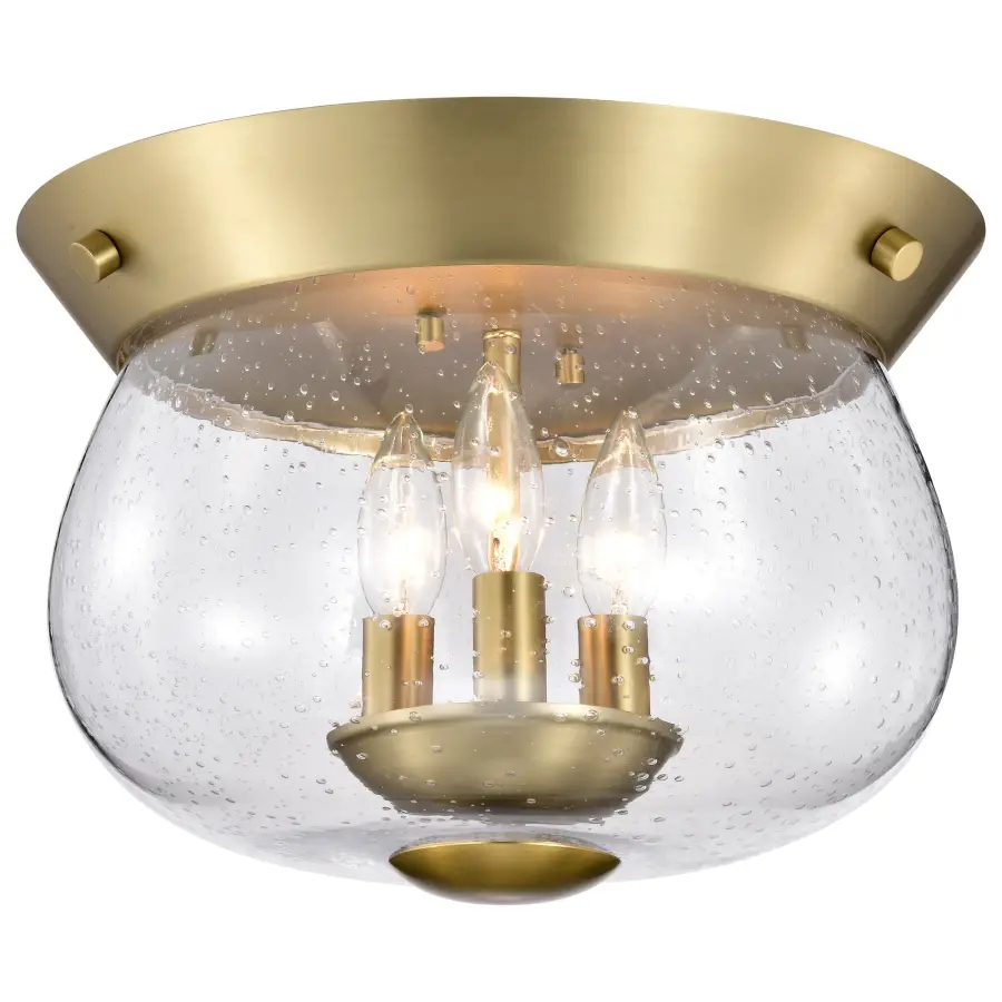 Boliver 3-Light Flush Mount in Vintage Brass with Clear Seeded Glass - Image 2
