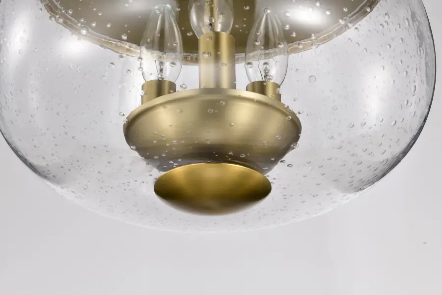 Boliver 3-Light Flush Mount in Vintage Brass with Clear Seeded Glass - Image 11