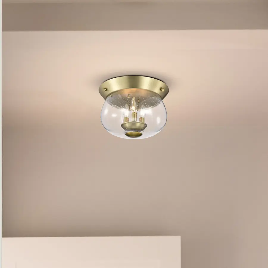 Boliver 3-Light Flush Mount in Vintage Brass with Clear Seeded Glass - Image 15