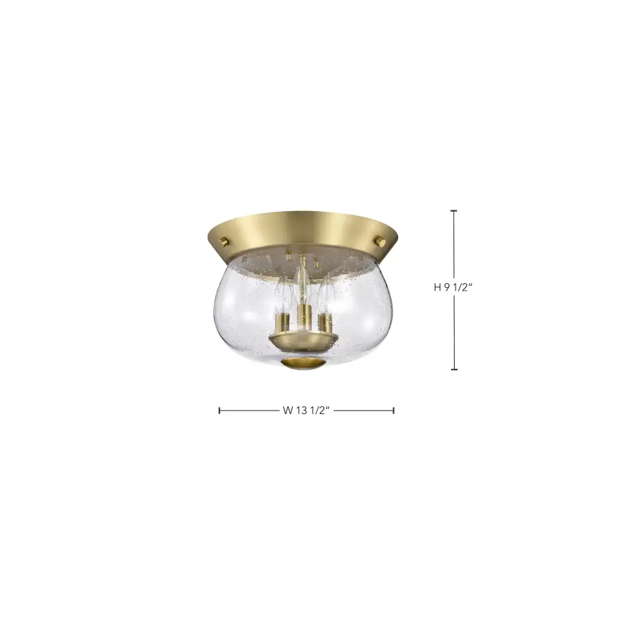 Boliver 3-Light Flush Mount in Vintage Brass with Clear Seeded Glass - Image 16