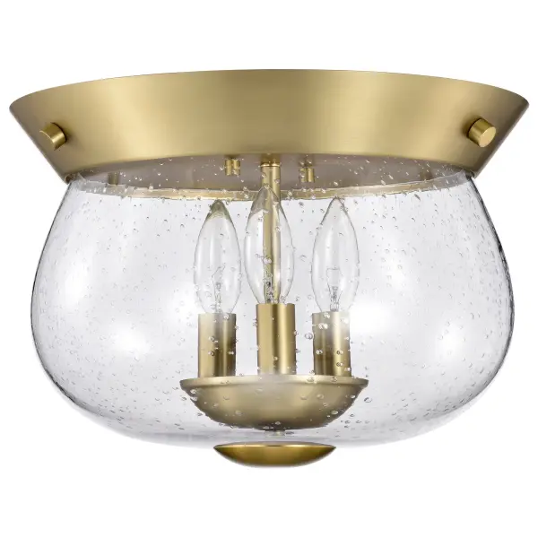 Boliver 3-Light Flush Mount in Vintage Brass with Clear Seeded Glass - Image 3