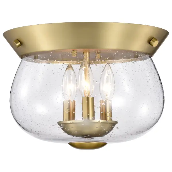 Boliver 3-Light Flush Mount in Vintage Brass with Clear Seeded Glass - Image 4