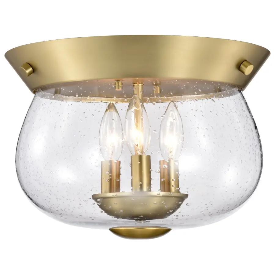 Boliver 3-Light Flush Mount in Vintage Brass with Clear Seeded Glass - Image 4