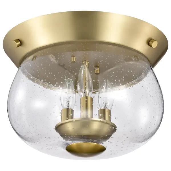 Boliver 3-Light Flush Mount in Vintage Brass with Clear Seeded Glass - Image 5