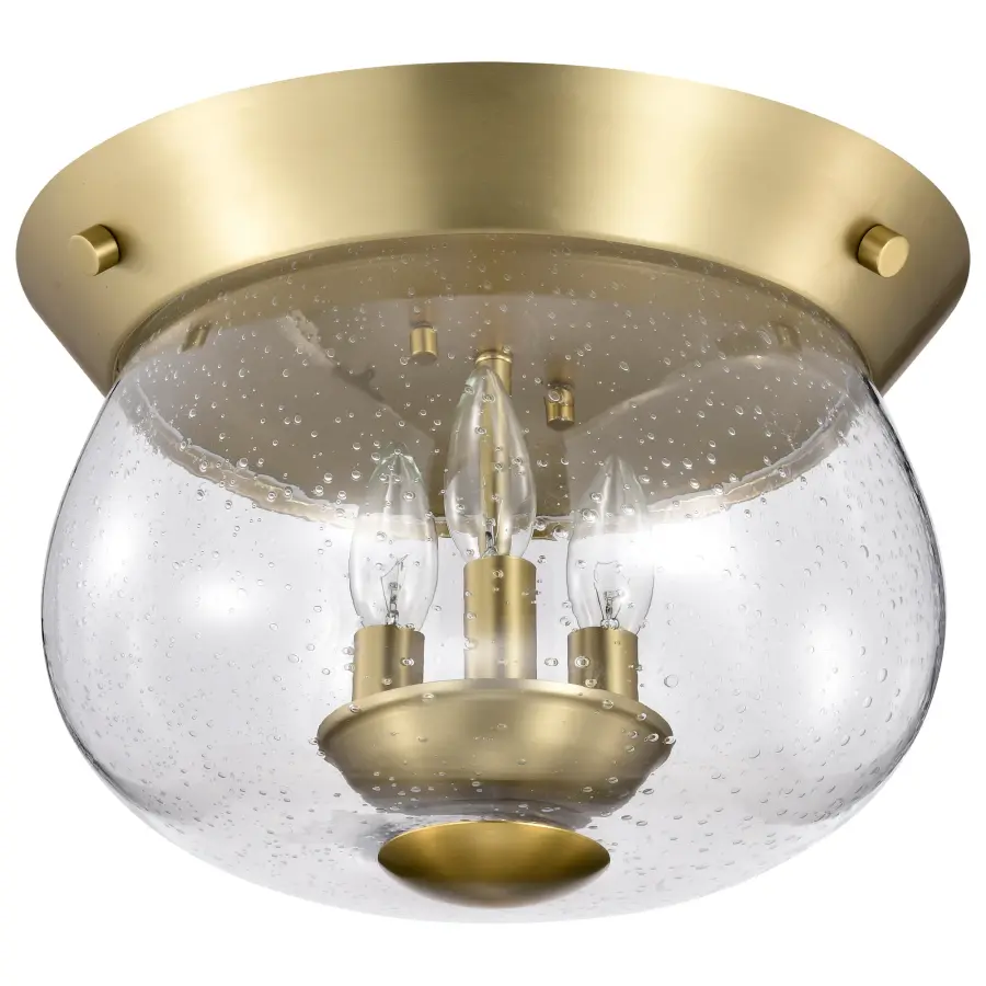 Boliver 3-Light Flush Mount in Vintage Brass with Clear Seeded Glass - Image 5