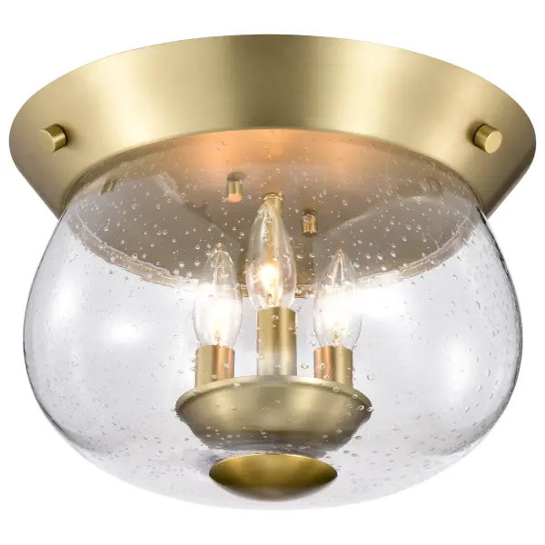 Boliver 3-Light Flush Mount in Vintage Brass with Clear Seeded Glass - Image 6