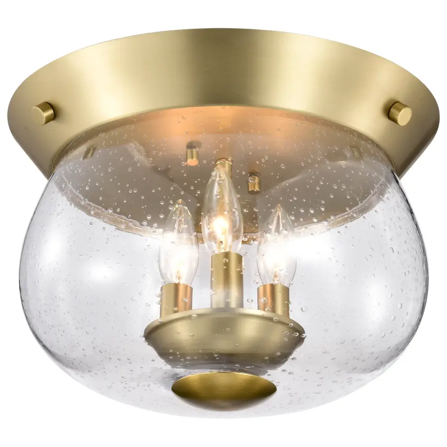 Boliver 3-Light Flush Mount in Vintage Brass with Clear Seeded Glass - Image 6