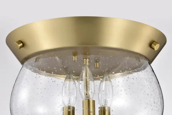Boliver 3-Light Flush Mount in Vintage Brass with Clear Seeded Glass - Image 9