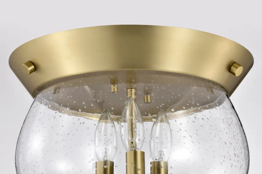 Boliver 3-Light Flush Mount in Vintage Brass with Clear Seeded Glass - Image 9