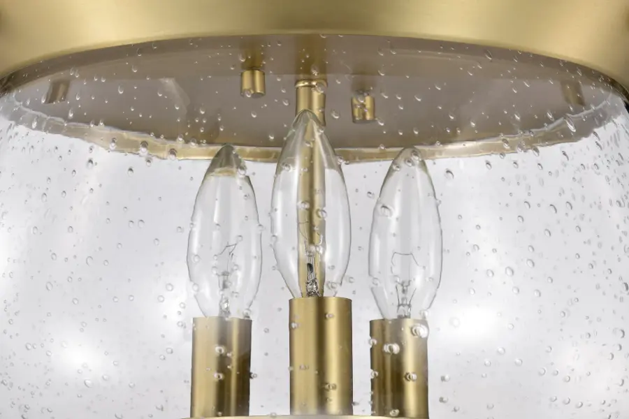 Boliver 3-Light Flush Mount in Vintage Brass with Clear Seeded Glass - Image 10