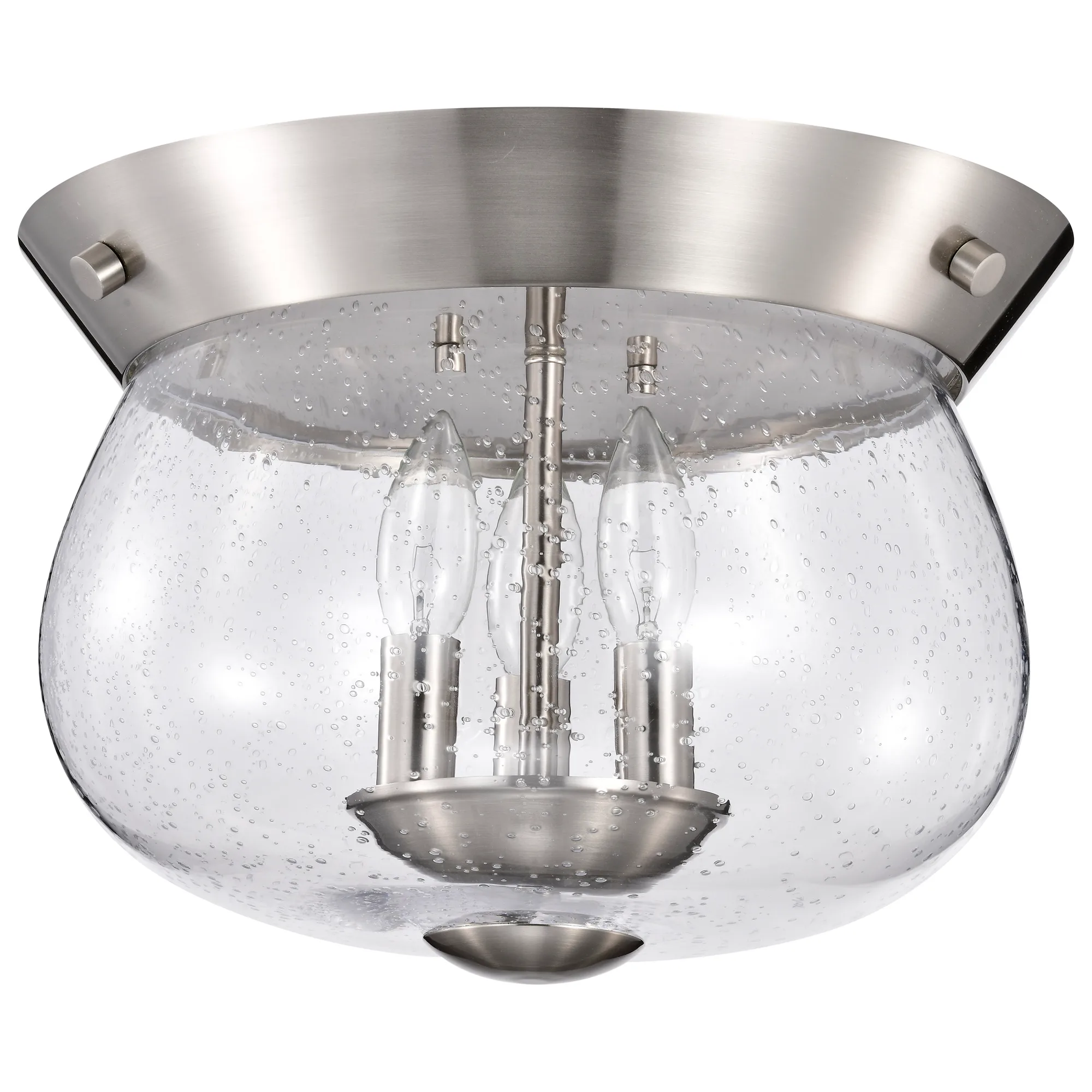 Boliver 3-Light Flush Mount in Brushed Nickel with Clear Seeded Glass