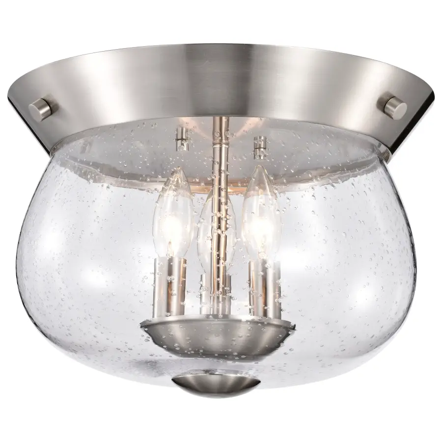 Boliver 3-Light Flush Mount in Brushed Nickel with Clear Seeded Glass - Image 2