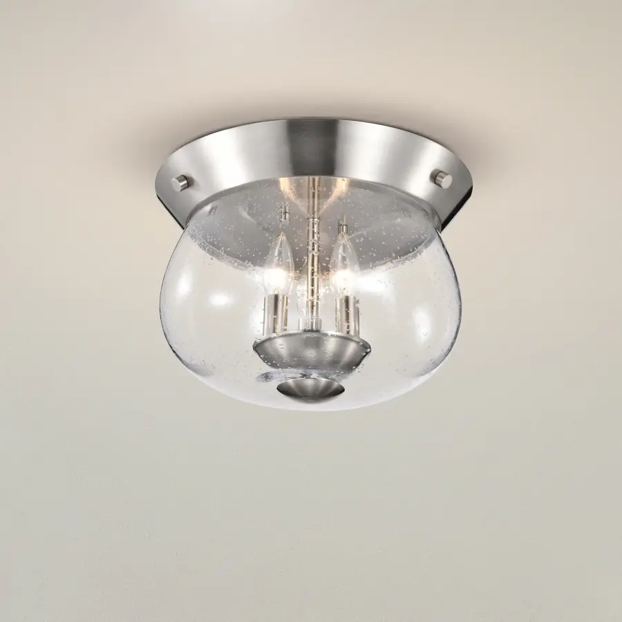 Boliver 3-Light Flush Mount in Brushed Nickel with Clear Seeded Glass - Image 15
