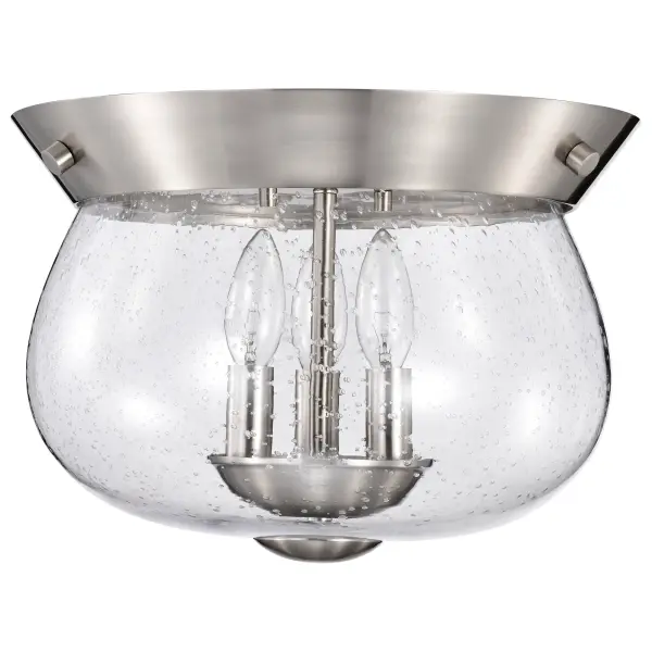 Boliver 3-Light Flush Mount in Brushed Nickel with Clear Seeded Glass - Image 3