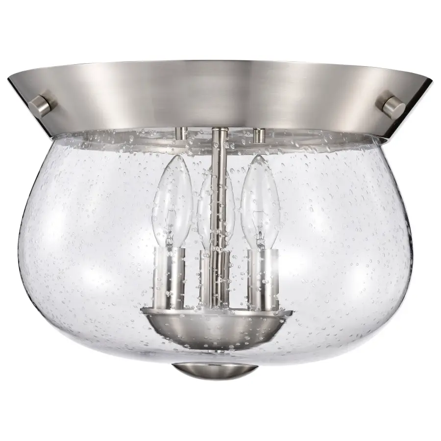 Boliver 3-Light Flush Mount in Brushed Nickel with Clear Seeded Glass - Image 3