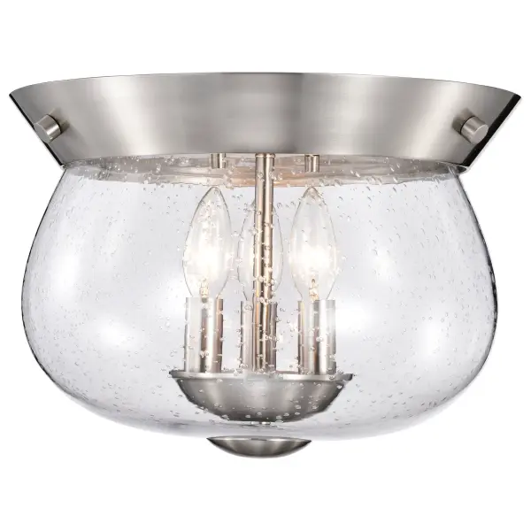 Boliver 3-Light Flush Mount in Brushed Nickel with Clear Seeded Glass - Image 4