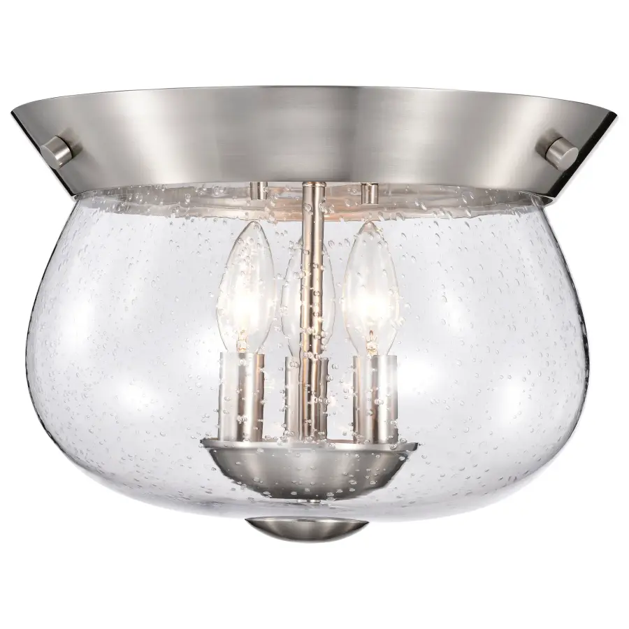 Boliver 3-Light Flush Mount in Brushed Nickel with Clear Seeded Glass - Image 4