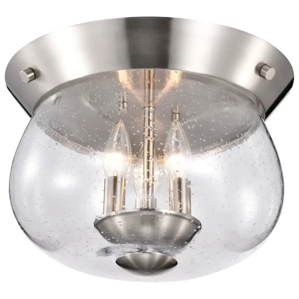 Boliver 3-Light Flush Mount in Brushed Nickel with Clear Seeded Glass - Image 6