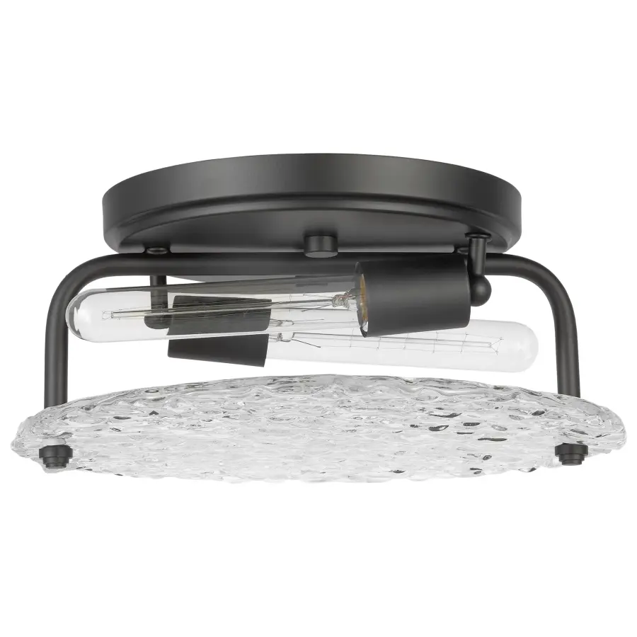 Glacier 2-Light Flush Mount in Matte Black with Ice Glass - Image 1