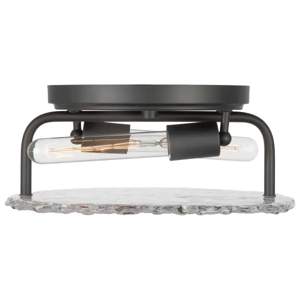 The Glacier flush mount combines modern minimalism with dramatic ice glass texture. Its matte black finish and compact profile make it ideal for contemporary spaces with lower ceilings or tight clearances. - alternate view