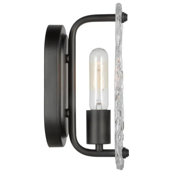 Glacier 1-Light Vanity Sconce in Matte Black with Ice Glass - Image 3