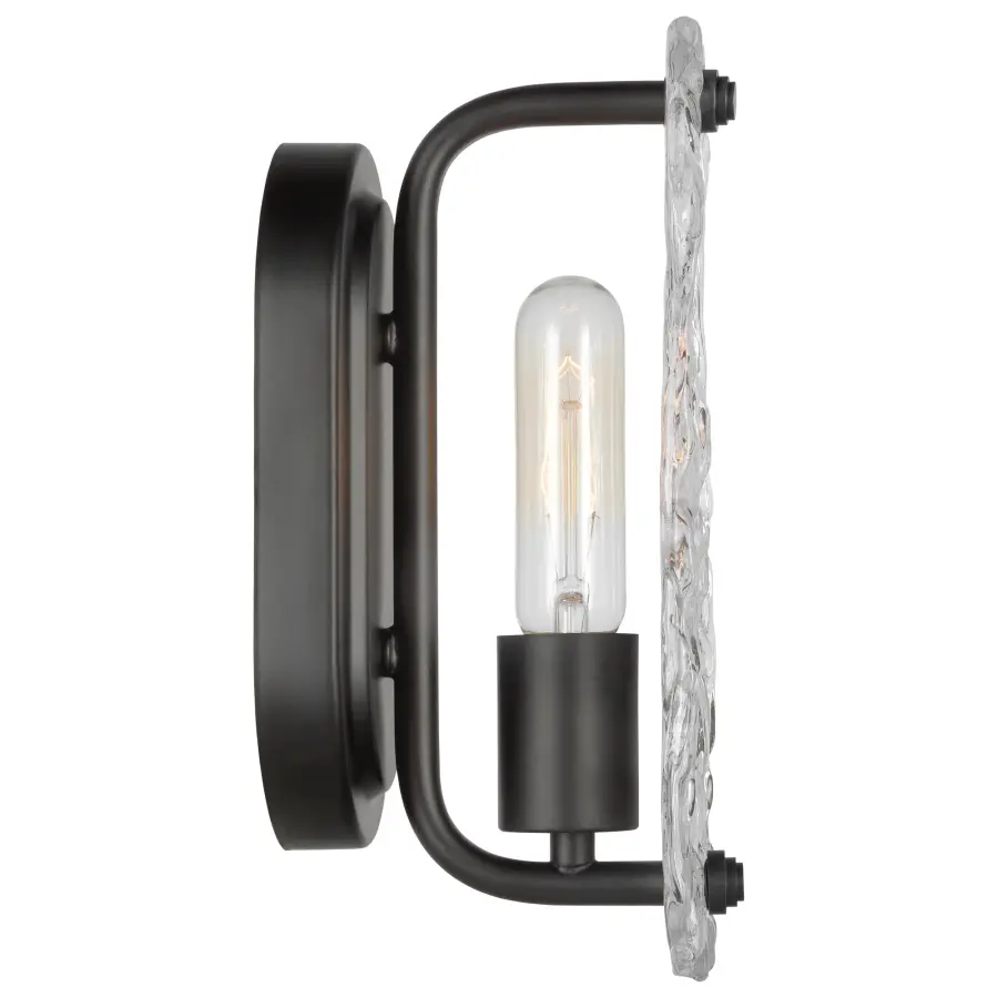 Glacier 1-Light Vanity Sconce in Matte Black with Ice Glass - Image 3