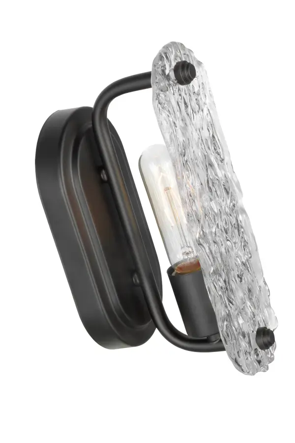 Glacier 1-Light Vanity Sconce in Matte Black with Ice Glass - Image 4