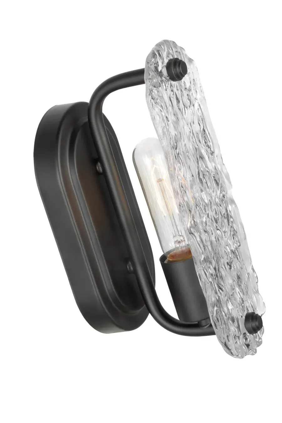 Glacier 1-Light Vanity Sconce in Matte Black with Ice Glass - Image 4