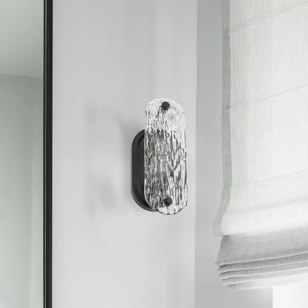 Glacier 1-Light Vanity Sconce in Matte Black with Ice Glass - Image 6