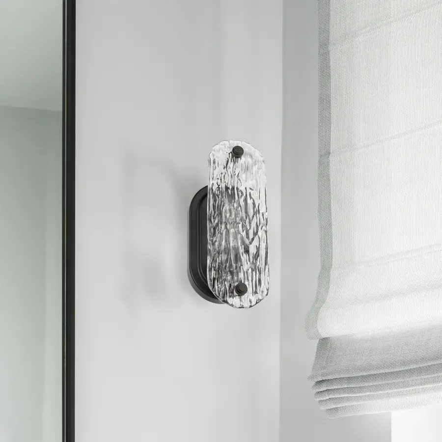 Glacier 1-Light Vanity Sconce in Matte Black with Ice Glass - Image 6