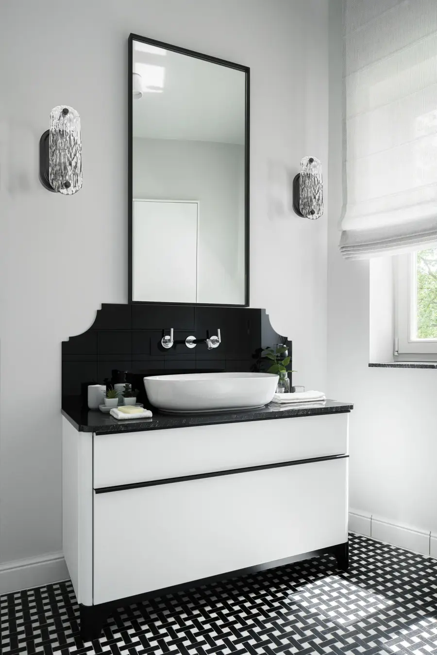 Glacier 1-Light Vanity Sconce in Matte Black with Ice Glass - Image 9