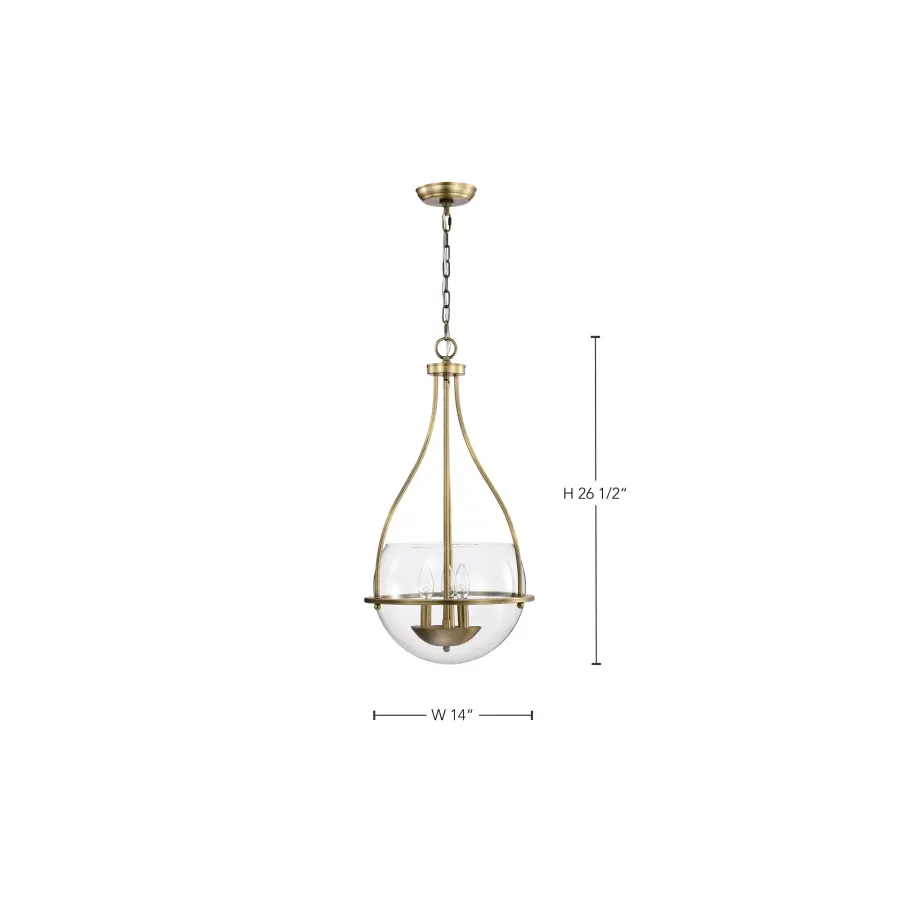 Amado 3-Light Pendant in Vintage Brass with Clear Glass - Image 17